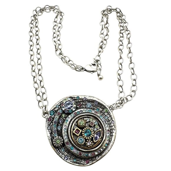 Patricia Locke Multicolor Swarovski Crystal Silver Tone Pendant Necklace 16 Inch - Picture 2 of 5